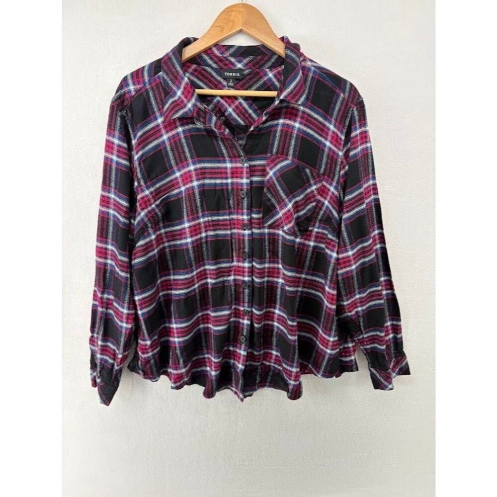 Torrid Womens Plaid Shirt Collared Button Down Size 2X Soft